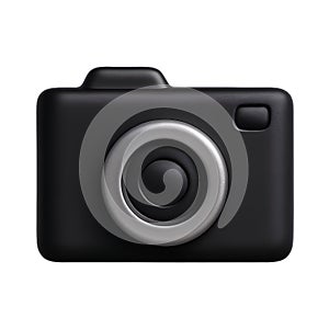 Black camera icon with silver lens ring isolated on transparent background showing photography symbol