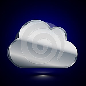 3D stylized Cloud icon. Silver vector icon. Isolated symbol illustration on dark background