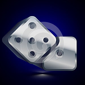 3D stylized Dice icon. Silver vector icon. Isolated symbol illustration on dark background