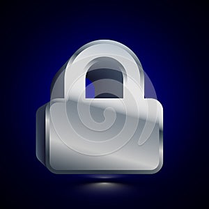 3D stylized Lock icon. Silver vector icon. Isolated symbol illustration on dark background