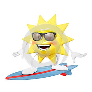 3D sun character surfing