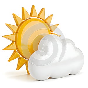 3D sun and cloud icon isolated on white background