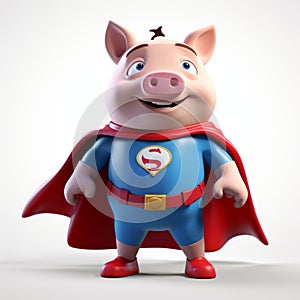 Superhero Pig Cartoon Character - Photorealistic Rendering photo