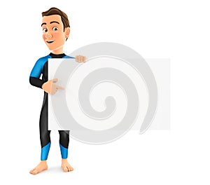 3d surfer pointing empty board