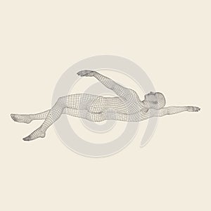 3D Swimming Man. Vector Image of a Swimmer. Human Body. Sport Symbol.