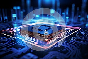 3d technology illustration A fingerprint scanner is integrated into the printed circuit. release binary code