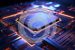 3d technology illustration A fingerprint scanner is integrated into the printed circuit. release binary code