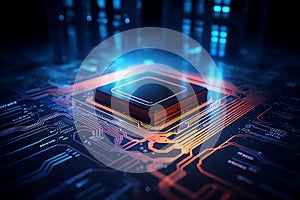 3d technology illustration A fingerprint scanner is integrated into the printed circuit. release binary code
