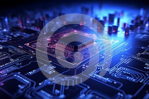 3d technology illustration A fingerprint scanner is integrated into the printed circuit. release binary code