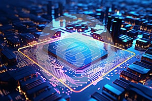 3d technology illustration A fingerprint scanner is integrated into the printed circuit. release binary code