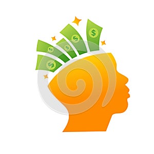 Vector brain/head icon with dollar sign.