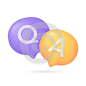 3d text box. Speech bubble dialog dialogue. questions and answers