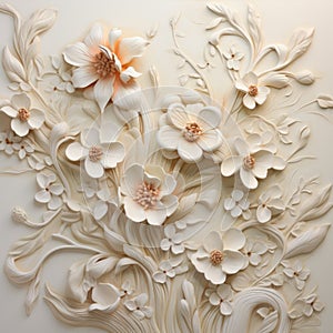 3d Textured Art: Light White And Light Orange Floral Patterns photo