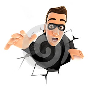3d thief falling down into a hole