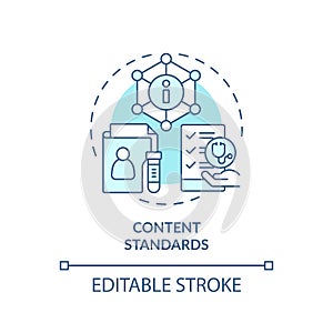 2D thin line blue icon content standards concept