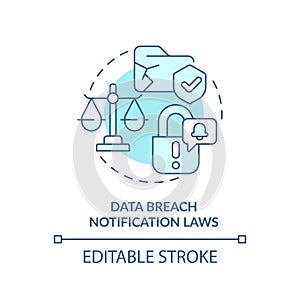 2D thin line blue icon data breach notifications law concept