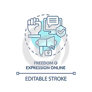 2D thin line blue icon freedom of expression online concept