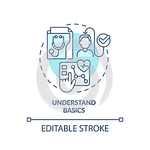 2D thin line blue icon understand basics concept