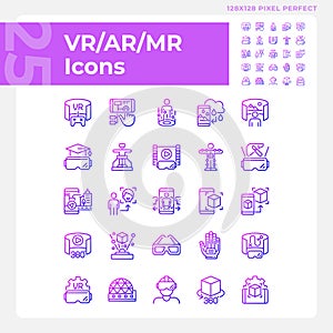 2D thin line gradient VR, AR and MR icons set