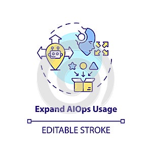 2D thin linear colorful expand AI ops usage icon