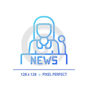 2D thin linear gradient female newscaster icon
