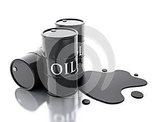 3d Three barrels of oil spilled.