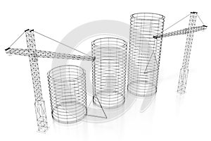 3D construction site, office buildings - wireframe