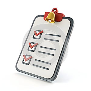 3D to-do list notification icon isolated on white background