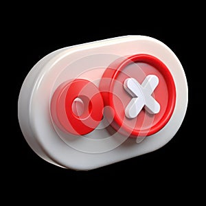 3d toggle switch on off button isolated on transparent background