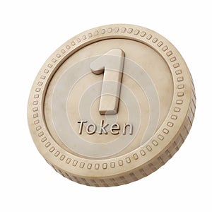 3D token icon, metallic coin with -Token- and binary code design