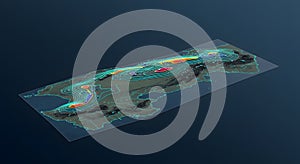 3D Topographic Map Visualization of Terrain with Contour Lines and Elevation Data