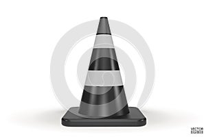 3d traffic cones with white and black stripes isolated on white background. Construction cone icon. Single black traffic warning