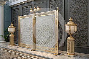 3D translucent panel with gold frames and beige ornament