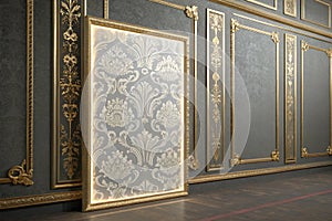 3D translucent panel with gold frames and beige ornament