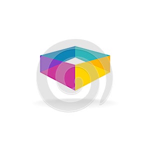 3d transparent abstract colorful perspective box logo