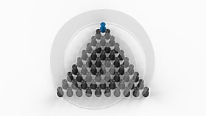 3D  triangle made from gray human figures with the blue standing in front and leading the way