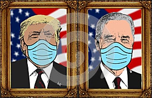 D.Trump and J.Biden masked, presidential portrait, covid19, face mask covid-19 pandemic