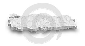 3d Turkey white map with regions isolated photo