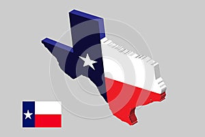 3D U.S. state of Texas Map outline and flag .Vector illustration