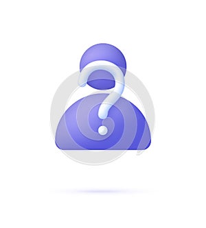 3D Unknown person icon. Anonymous concept. Question mark. Human silhouette