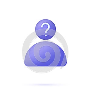 3D Unknown person icon. Anonymous concept. Question mark. Human silhouette