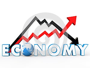 3d up and down arrows with global economy concept