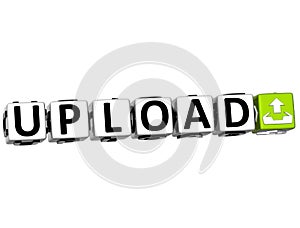 3D Upload Button Click Here Block Text