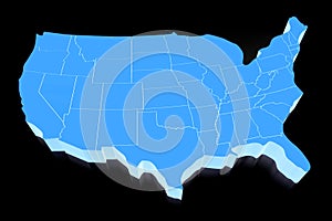 United States of America, USA blue map, black background