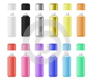 3D USB Flash Drive Realistic Mock up for memory Storage Portable on white background. Technology Object Template Concept Design