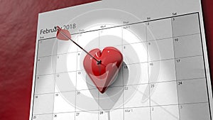 3D Valentine`s Day Calendar with Arrow Pinned Heart