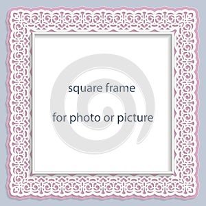 3D Vector bas-relief square frame for photo or picture, vintage vignette photo