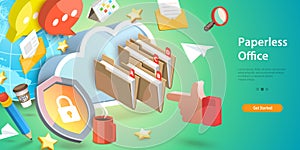 3D Vector Conceptual Illustration of Paperless Office