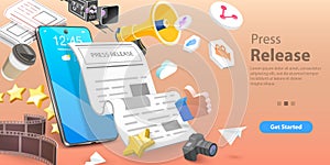 3D Vector Conceptual Illustration of Press Release