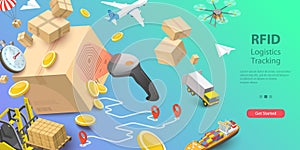 3D Vector Conceptual Illustration of RFID Logistics Tracking